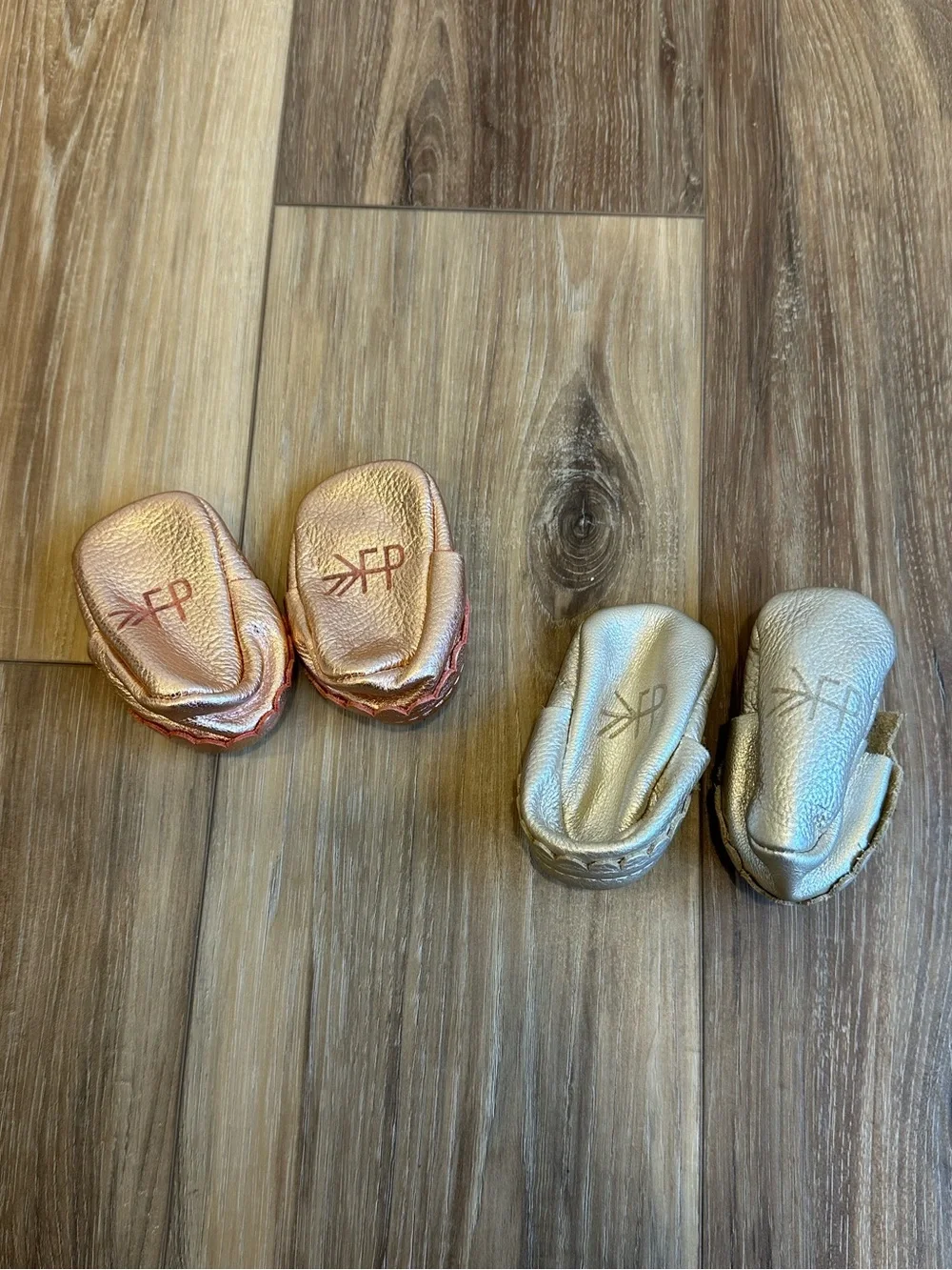 Freshly Picked Rose Gold and Platinum Gold Bow Scallop Moccasin bundle sz 1 3-6m